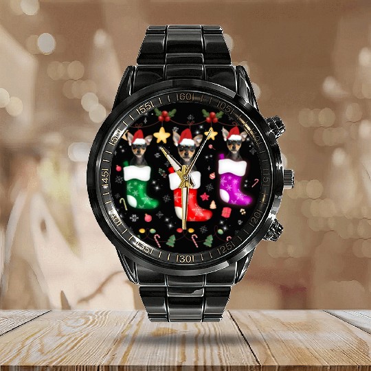 Miniature Pinscher Christmas Lights Funny Xmas Calendar Steel Band Watch