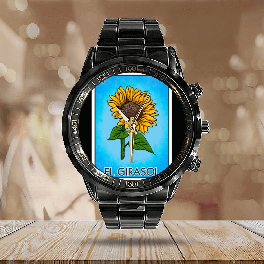 El Girasol Sunflower Card Mexican Lottery Card Calendar Steel Band Watch