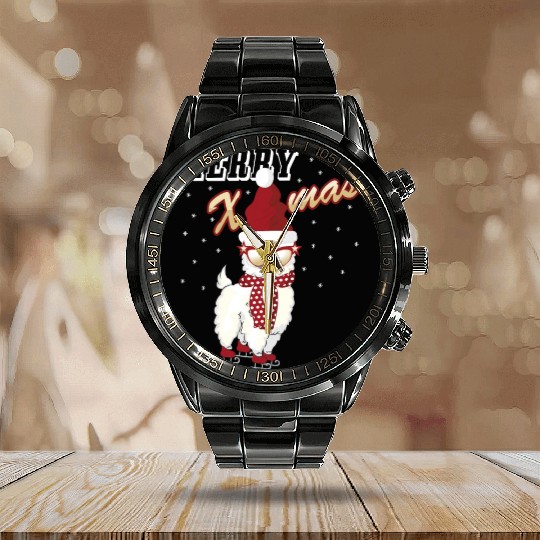 Merry Xmas christmas Alpaca Calendar Steel Band Watch