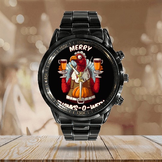 Funny Thanksgiving Halloween Christmas Turkey Calendar Steel Band Watch