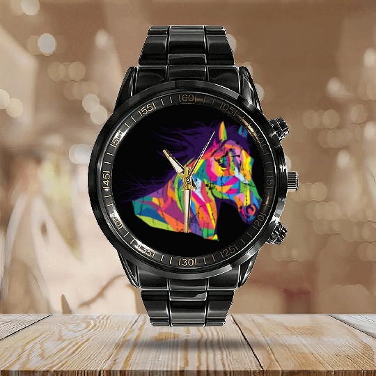 Colorful pop art horse portrait - pony Calendar Steel Band Watch