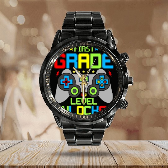 First Grade Level Unlocked Video Game Back To Scho Calendar Steel Band Watch