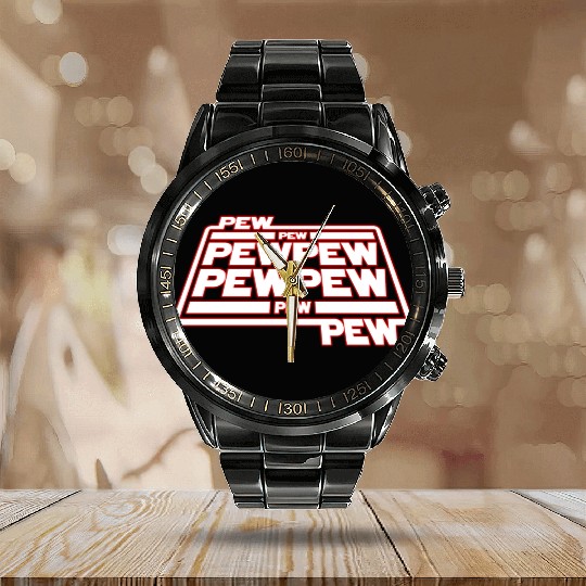 Pew Pew Pew Calendar Steel Band Watch