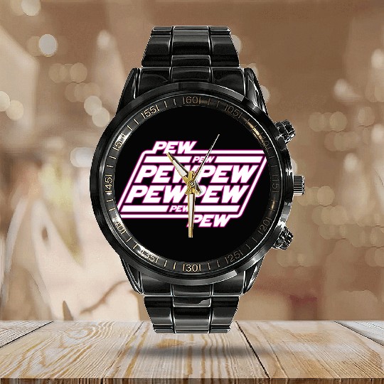 Pew Pew Pew Calendar Steel Band Watch