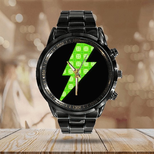 Patterned Lightning Symbol Calendar Steel Band Watch