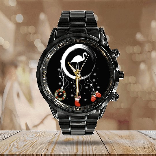 Winter dreamcatcher Christmas Flamingo Calendar Steel Band Watch