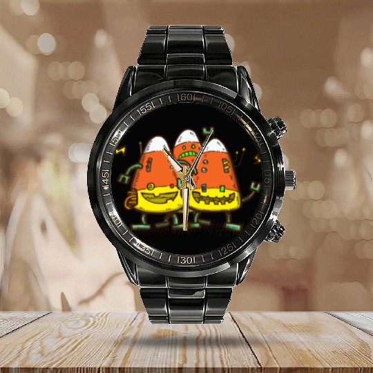 Candy Corn Bots Calendar Steel Band Watch