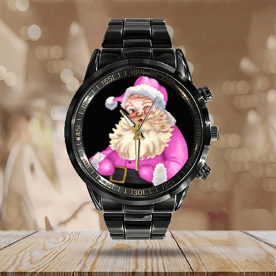 Retro Pink Santa Claus-Retro Pink Santa Claus Wate Calendar Steel Band Watch