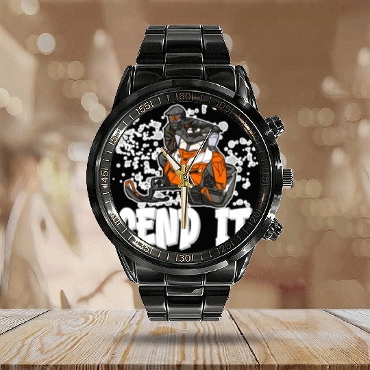 Send It Ride Like You Stole It Snowmobile Calendar Steel Band Watch