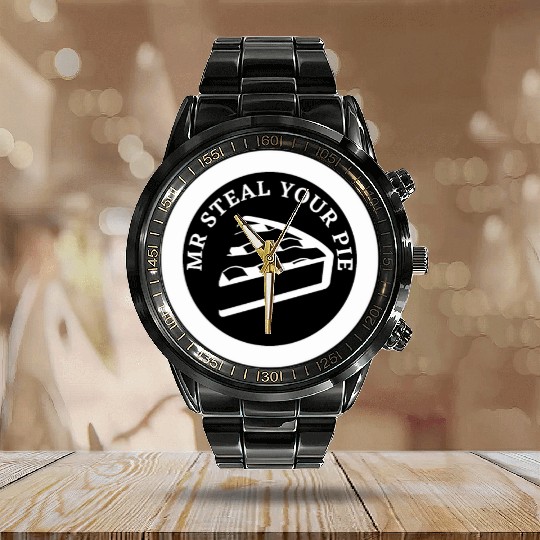 Funny mr steal your pie thanksgiving Calendar Steel Band Watch