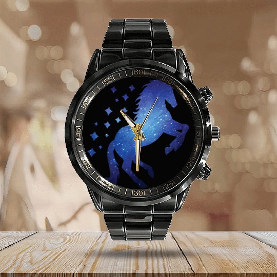 Cosmic Unicorn Outer Space Unicorn Galaxy Calendar Steel Band Watch