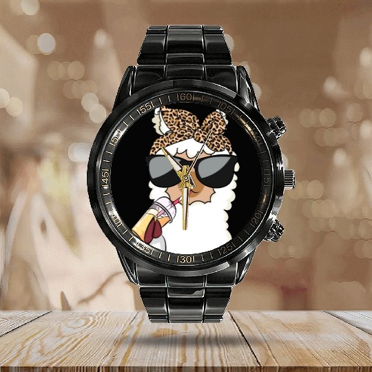 Llama Leopard Girls Women Alpaca Lover Calendar Steel Band Watch