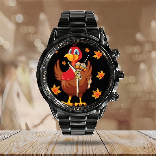 turkey body costume Thanksgiving Day fall autumn Calendar Steel Band Watch
