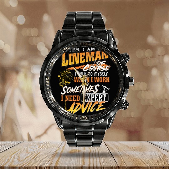 Lineman Gift for Lineman Father on Father Day Calendar Steel Band Watch