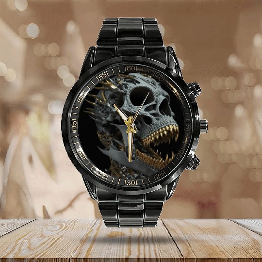 Skull Bling Calendar Steel Band Watch