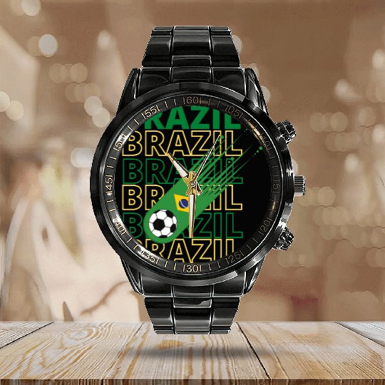 Retro World Brazil Soccer Calendar Steel Band Watch