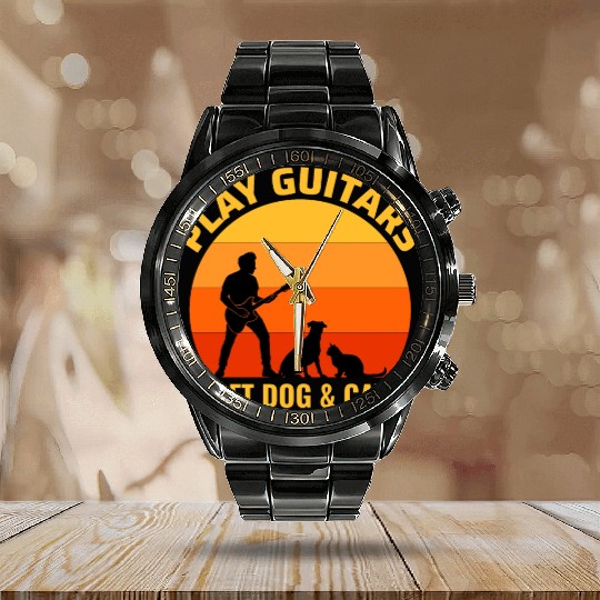 Bass Guitar Player Musician Bassist Cat Dog Animal Calendar Steel Band Watch