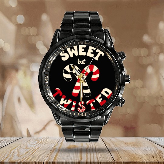 Sweet but twisted candy canes pun Calendar Steel Band Watch