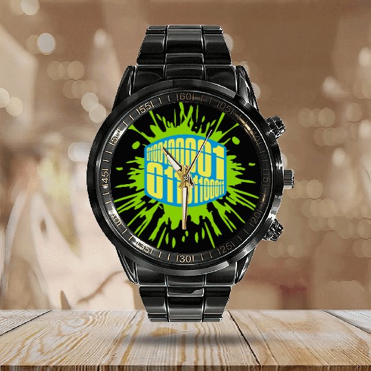 binary code program language Calendar Steel Band Watch