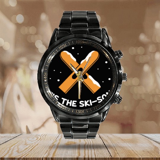 Tis The Ski-Son, Skiing Calendar Steel Band Watch