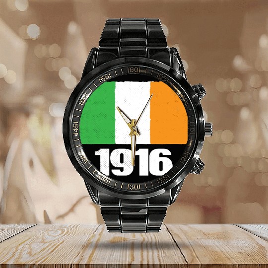 1916 Ireland Flag Irish Rebellion Easter Rising Calendar Steel Band Watch