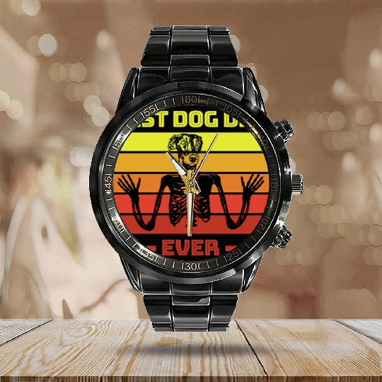 Best Dog Dad Ever Hunde Retro Calendar Steel Band Watch