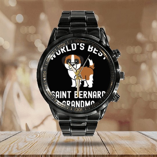 World's Best Saint Bernard Grandma Calendar Steel Band Watch