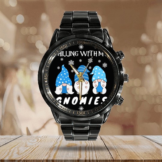 Chillin With My Gnomies Christmas Gnomes Calendar Steel Band Watch