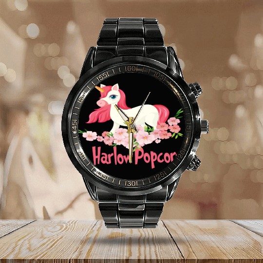 Harlow And Popcorn Merch Popcorn The Pony Calendar Steel Band Watch