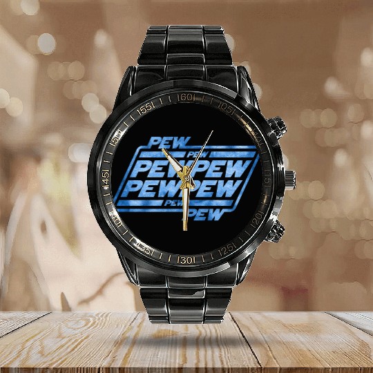Pew Pew Pew Calendar Steel Band Watch