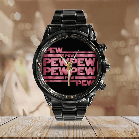 Pew Pew Pew Calendar Steel Band Watch