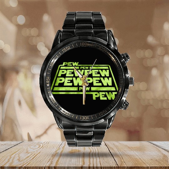 Pew Pew Pew Calendar Steel Band Watch