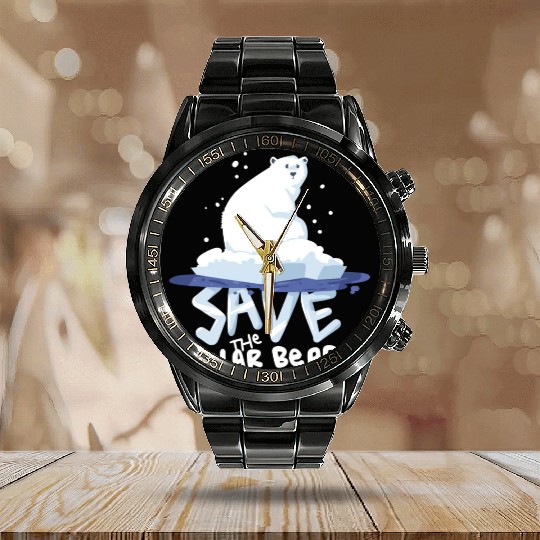 Save The Polar Bears Save Animals Calendar Steel Band Watch