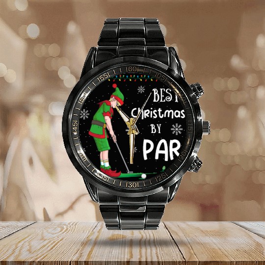 Golf Elf Pun Golfer Christmas Golfing Calendar Steel Band Watch