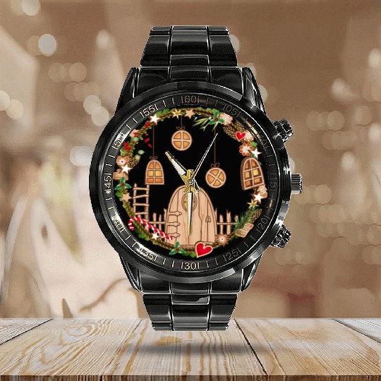 Elf door in Christmas wreath for Christmas Calendar Steel Band Watch
