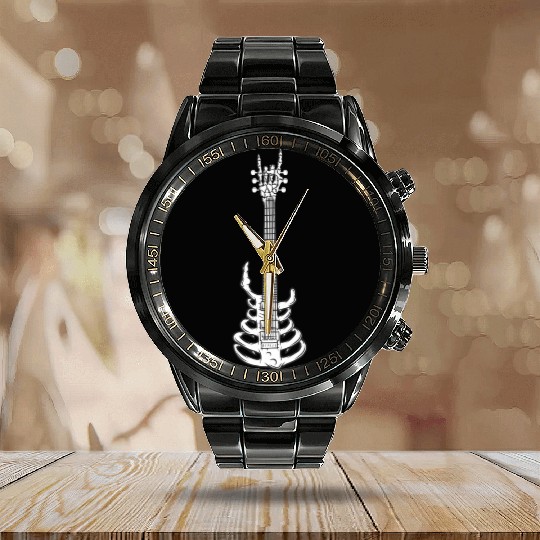 Rock & Roll Skeleton Guitar Music Lover Rockstar Calendar Steel Band Watch
