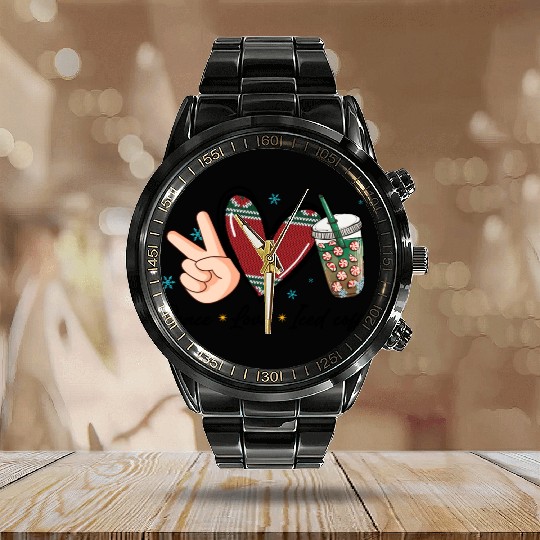 peace love iced coffee Calendar Steel Band Watch