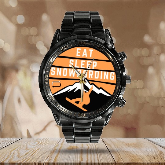 Eat sleep snowboarding repeat Winter sport lover Calendar Steel Band Watch