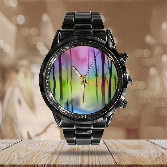 Colorful watercolor simple nature Calendar Steel Band Watch