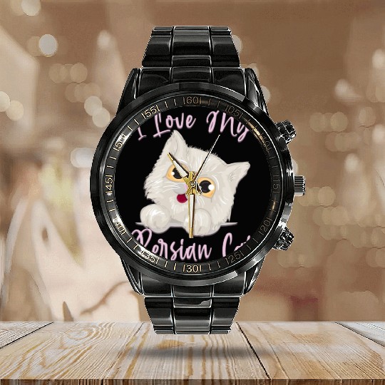 Persian Cat I Love My Persian Cat Calendar Steel Band Watch