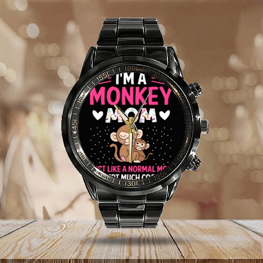 Monkey Mom Mothers Day Best Mama Ever Animal Ape Calendar Steel Band Watch
