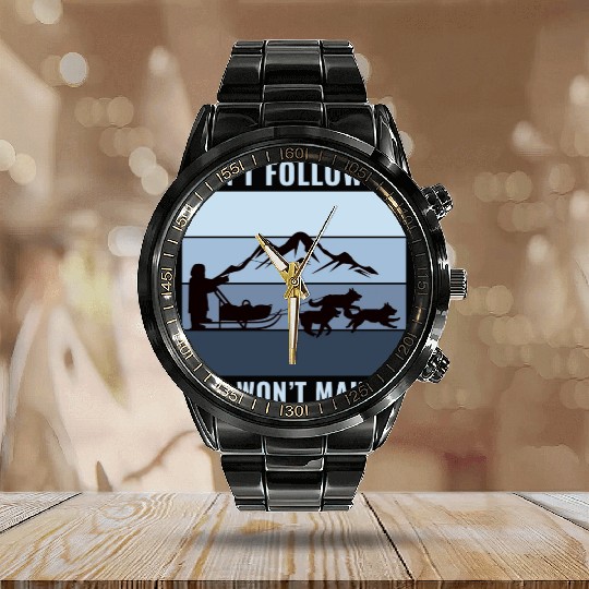 Husky Sledding Sled Dog Racing Alaskan Racers Calendar Steel Band Watch