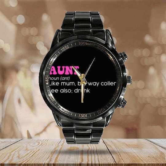 Funny Aunt Definition Apparel Calendar Steel Band Watch