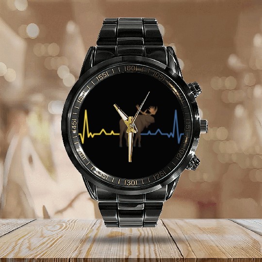 Sweden Heartbeat Flag Moose Calendar Steel Band Watch