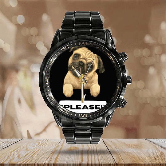 Cute Puppy Saying Please Calendar Steel Band Watch