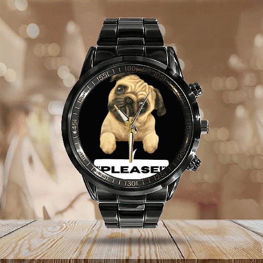 Cute Puppy Saying Please Calendar Steel Band Watch