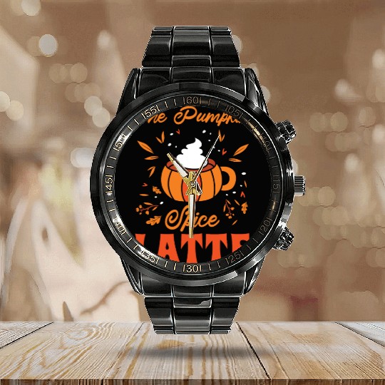 Pumpkin Spice Latte Halloween Coffee Lover Tarot Calendar Steel Band Watch