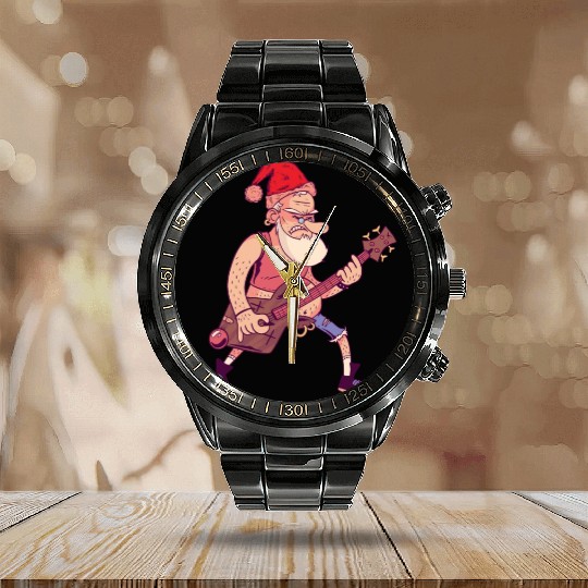 Bass Guitar Player Santa Claus Bass Guitarist Sant Calendar Steel Band Watch