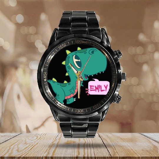 EMILY - Lovely girl name with cute dinosaur Calendar Steel Band Watch