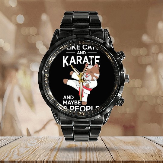 I like cats and karate and maybe 3 people Calendar Steel Band Watch